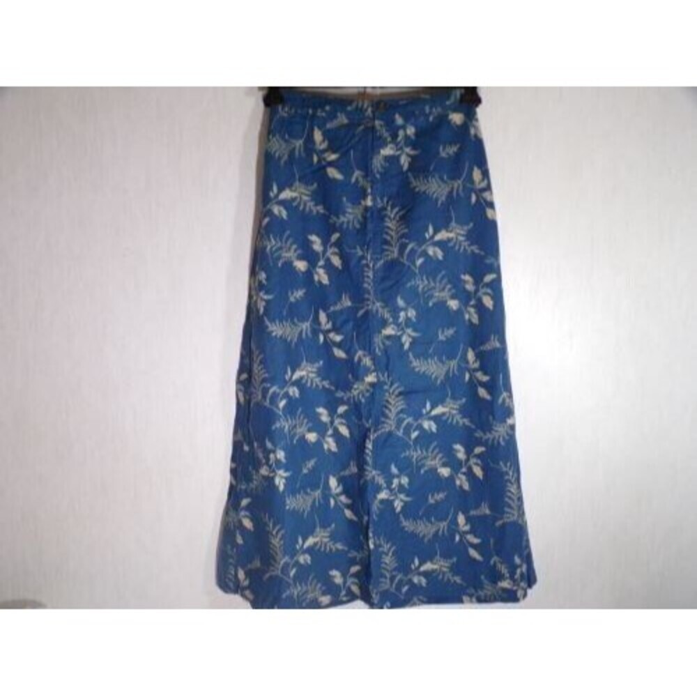 Liz Claiborne Lizwear Women Maxi Skirt Size 4 Linen Blend Blue Leaf Print Modest